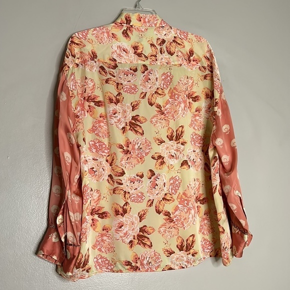 Zara Silia embroidered silky boho floral button down long sleeve beach large - Picture 5 of 7